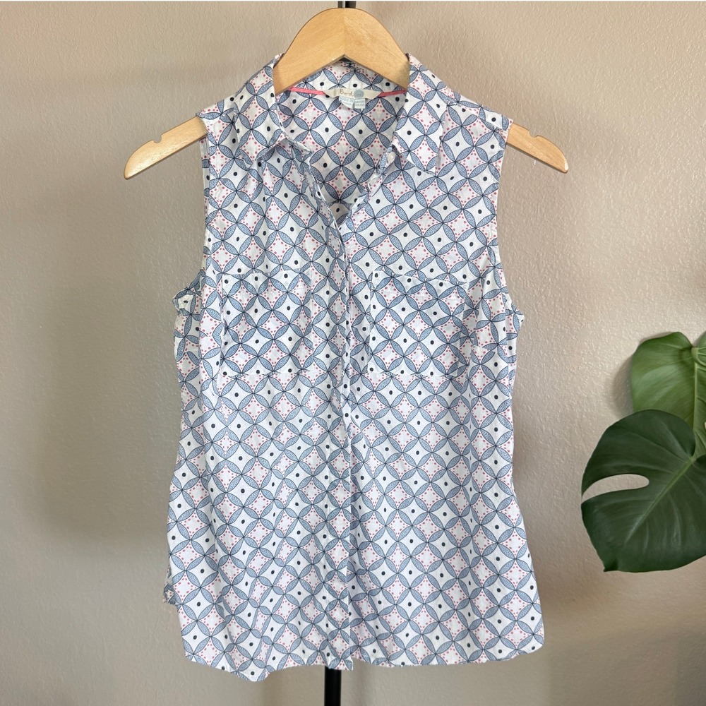 Boden Womens Sleeveless Button Down Shirt Blue Pink Geometric Print Size US 6R